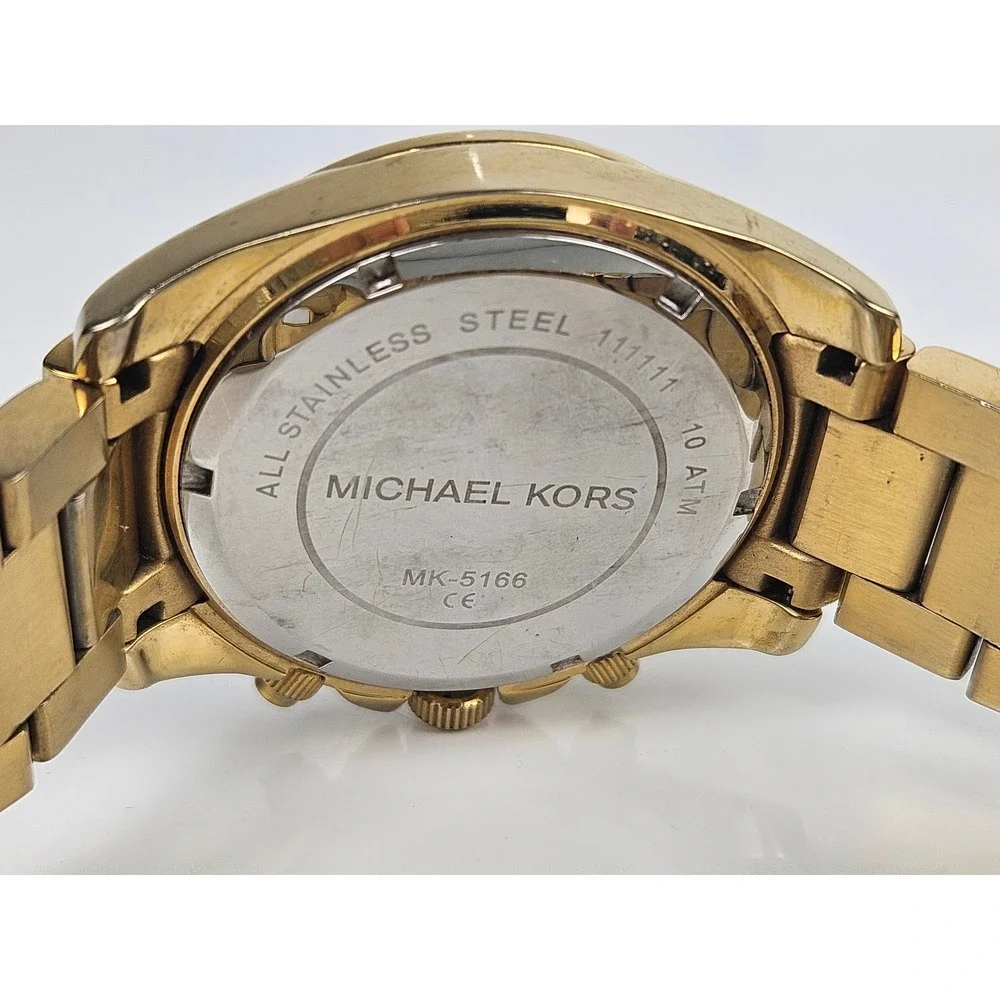 Michael Kors Ladies Gold‎ Tone Stainless Steel Chronograph Watch MK5166 WORKS!